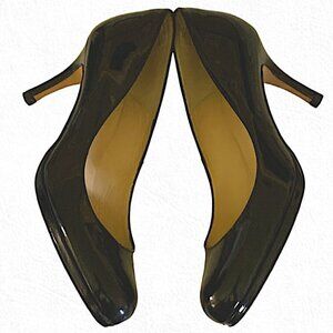LK Bennet Black Patent Leather Round Toe Pumps Heels Size 37.5 (US 6.5)